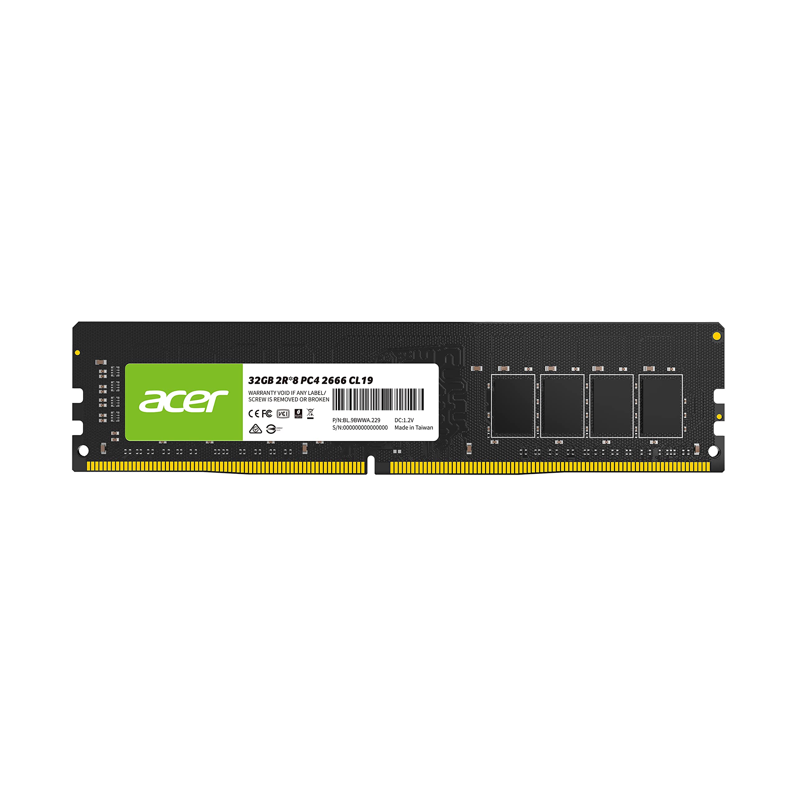 

Acer Desktop PC Memory 32GB DDR4 DRAM DIMM Authorized Distributor Product PC4-25600 (DDR4-3200) UD100-32GB-3200-2R8