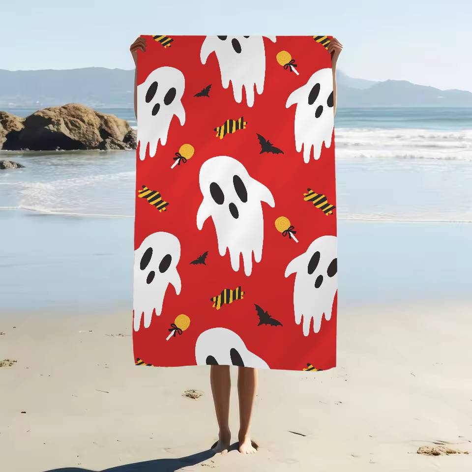 

Halloween Cartoon Ghosts Pumpkins Bats Beach Towel Bath Towels Microfiber Quick Dry Sand Free Beach Yoga Spa Gym Pool W40*H60(CM)