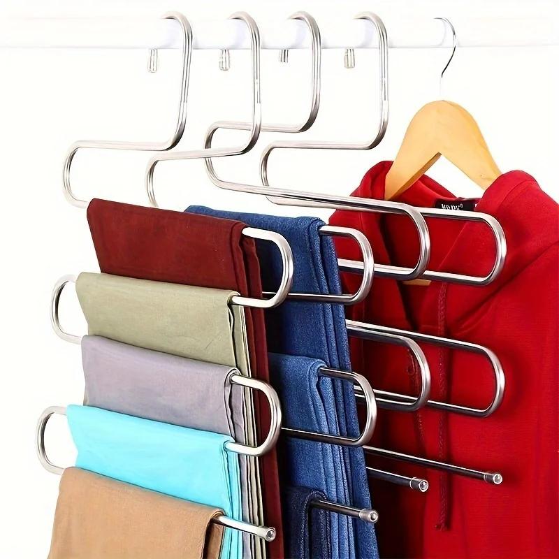 Daily Stainless Steel Multifunctional Magic S-shaped Multi-layer Pants Rack, Pants Hanger, Wardrobe Storage Rack, Dormitory Use