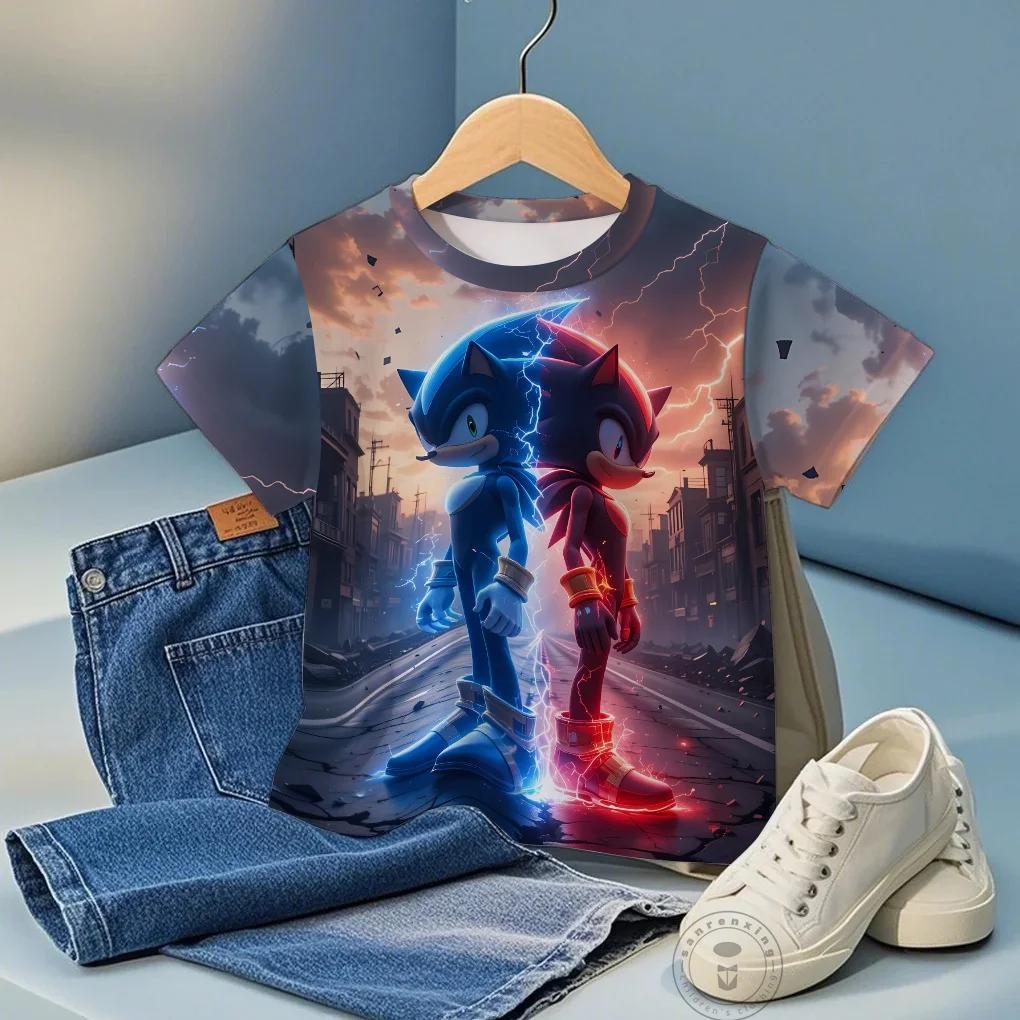 Sonic Kawaii Cotton T Shirt Kids Printed T-Shirt Top Street Fashion Graphic Tshirts For Boys/Girls Breathable Casual Tees