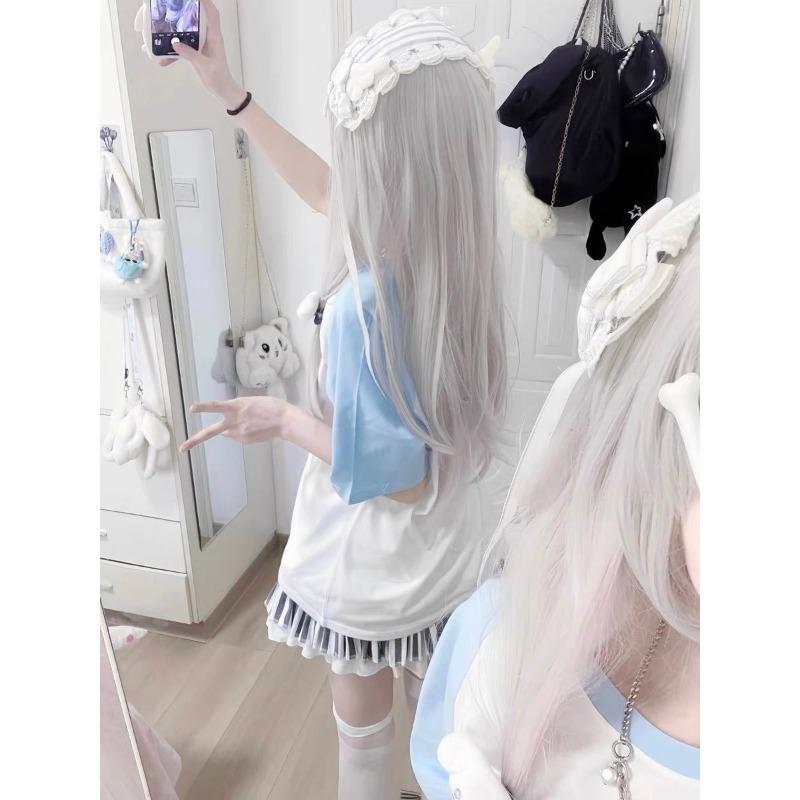 Japanese Kawii Sweet T Shirt Summer New Loose Patchwork Blouse Female Casual Short Sleeve Shirt Outdoor Fashion Clothing