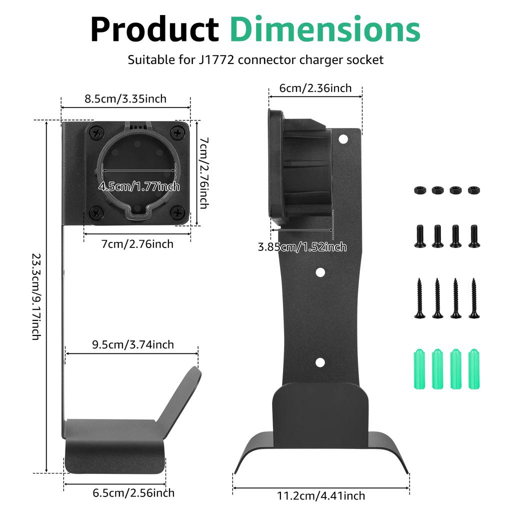 EV Charger Holder Wall Mounted Electric Vehicle Charging Cable Hook for J1772 Mobile Charger Cable Organizer Charger Accessories