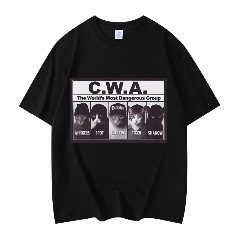 Summer Unisex Vintage Top Fashion Tee CWA The Worlds Most Dangerous Group Funny Cat Meme Graphic T Shirts Fashion Vintage Short Sleeve T-shirt 4XL