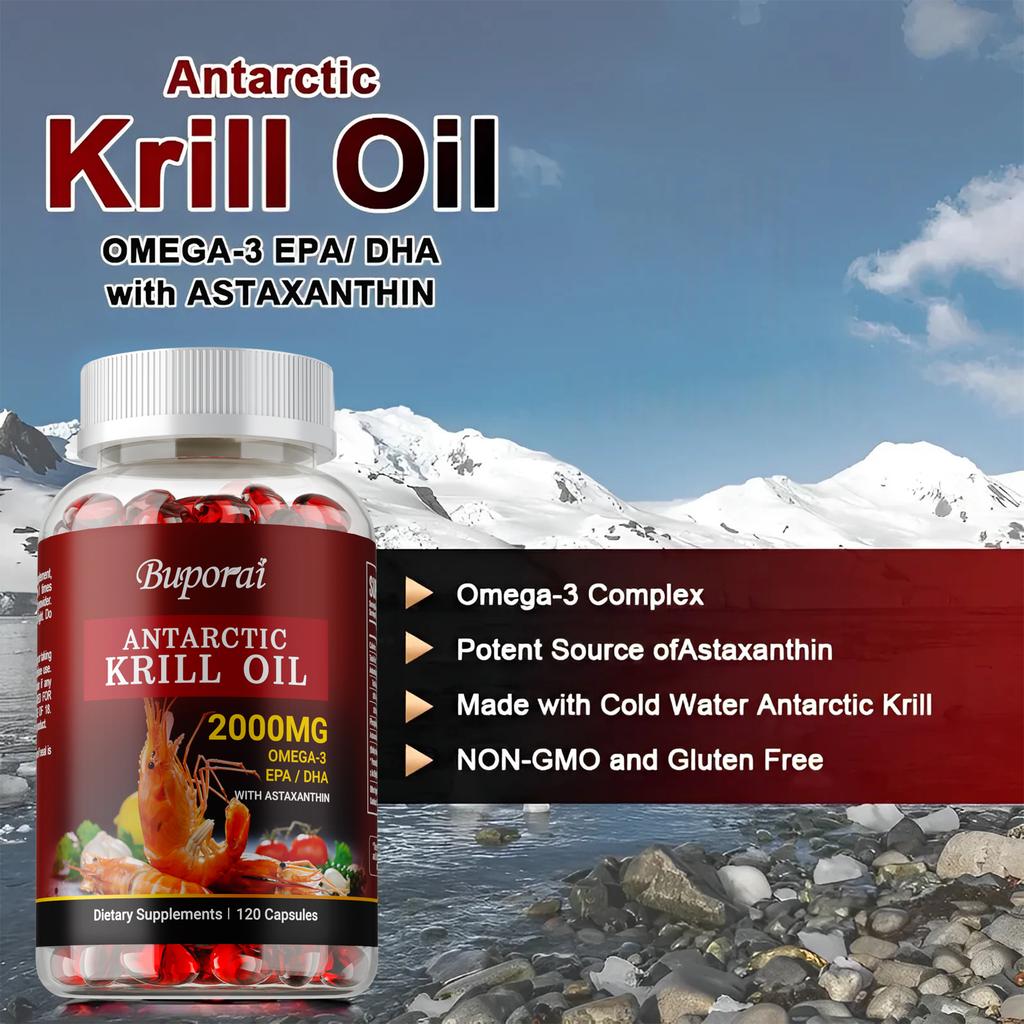 Antarktisches Krillöl 2000 mg mit Omega-3-Fettsäuren EPA, DHA, Astaxanthin und Phospholipiden