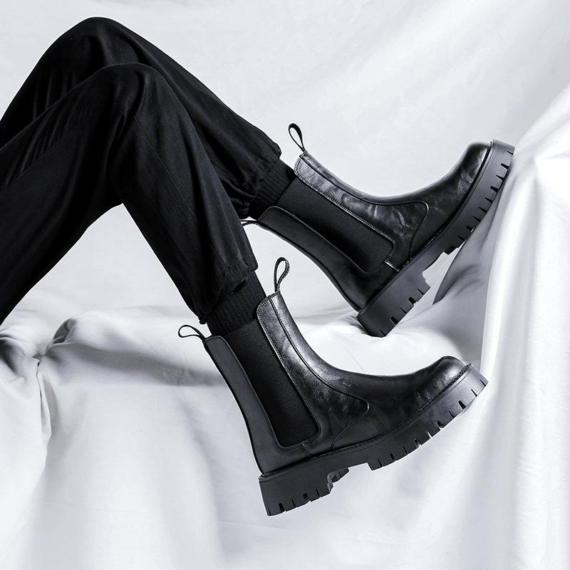 

Английский стиль мужские повседневные высокие сапоги-чулки черные коричневые туфли ковбойские из натуральной кожи ботинки челси длинная платформа боты мужские 270 чёрный