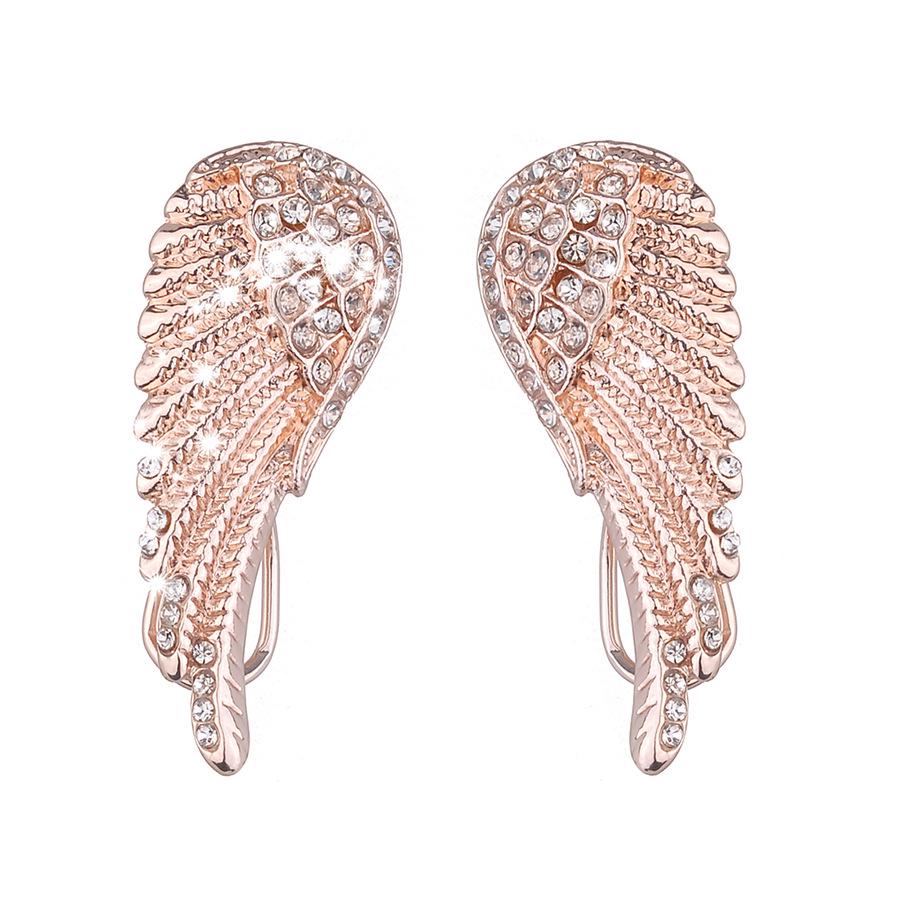 European American Style Rhinestone Crystal Angel Wings Stud  Clip Earrings