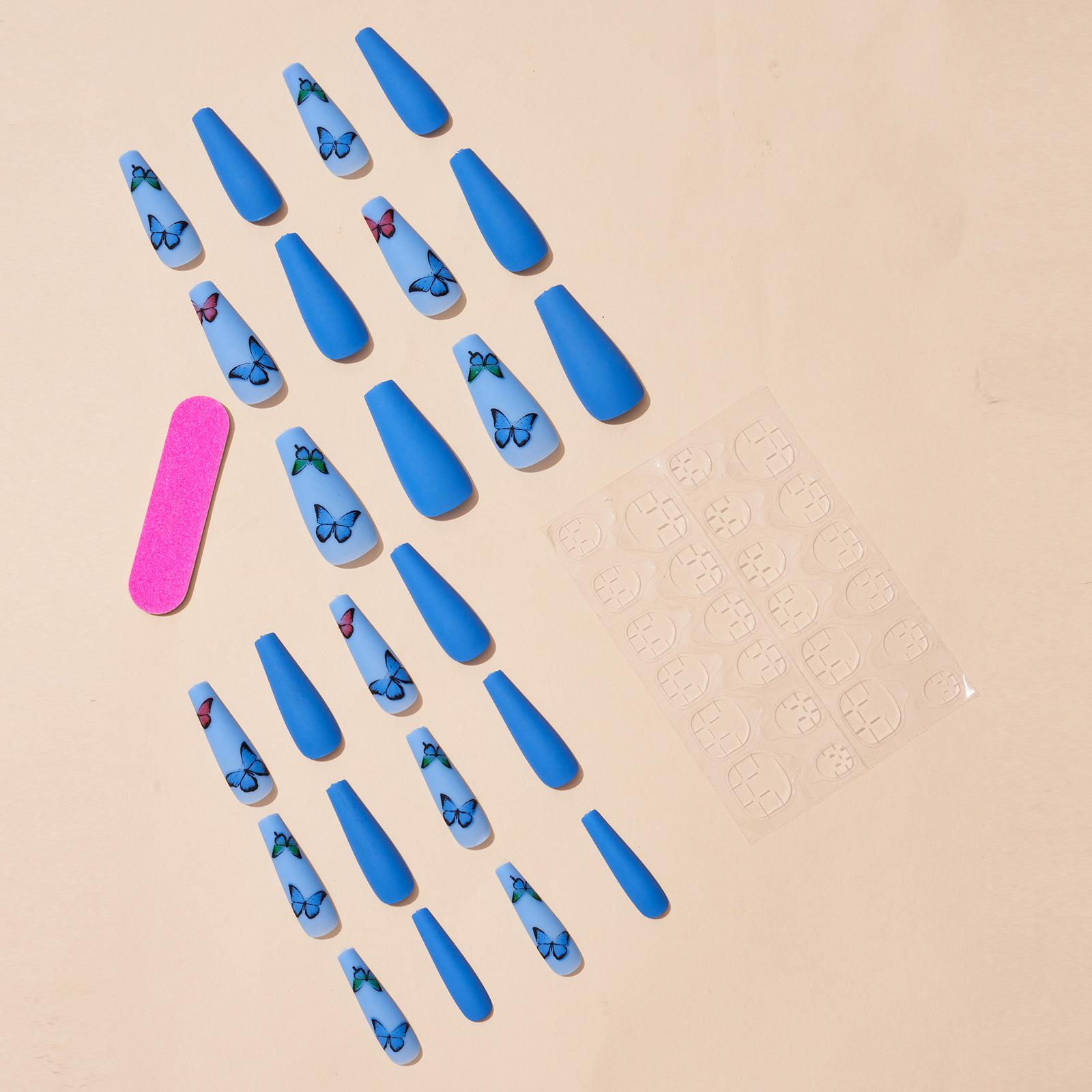 

Blue Butterfly Trapezoid Press-On Nail Tips with Stickers