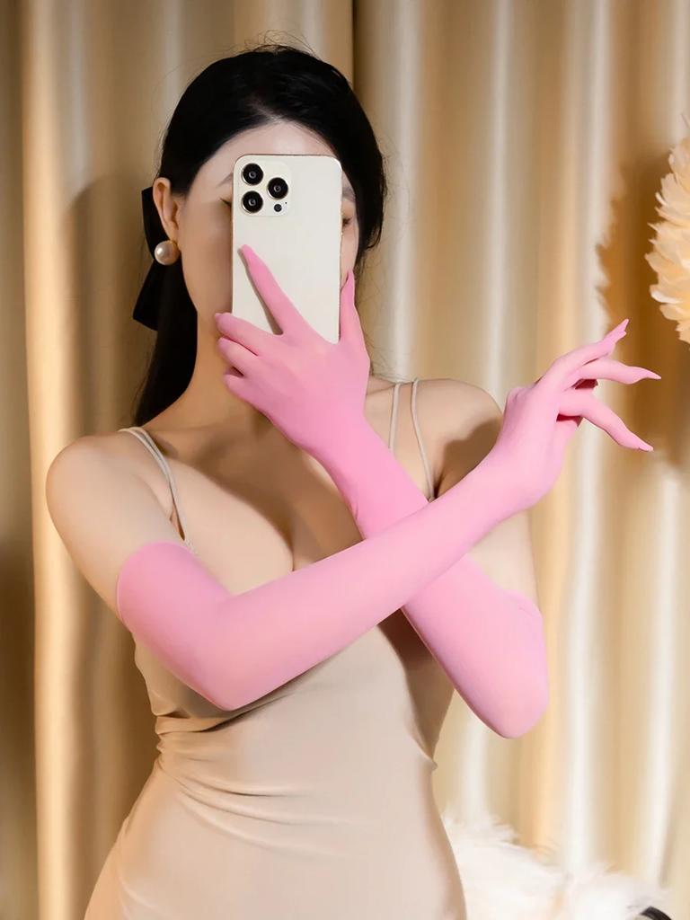 Sexy Fünffingerhandschuhe Ölglänzend Elastisch Transparent Sonnenschutzhandschuhe Fahrt Hochzeitsreiz Handschuhe Damenbekleidung Partyhandschuhe