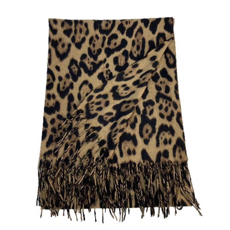 Leopard Print Women's Scarf - Autumn/Winter Thick Imitation Cashmere Shawl with Tassels - Classic European & American Style, Versatile & Warm.