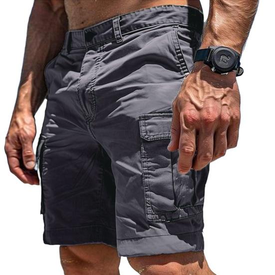Men Cargo Shorts Mid-rise Button Zipper Fly Casual Shorts with Multi Pockets Solid Color Straight Wide Leg Summer Shorts