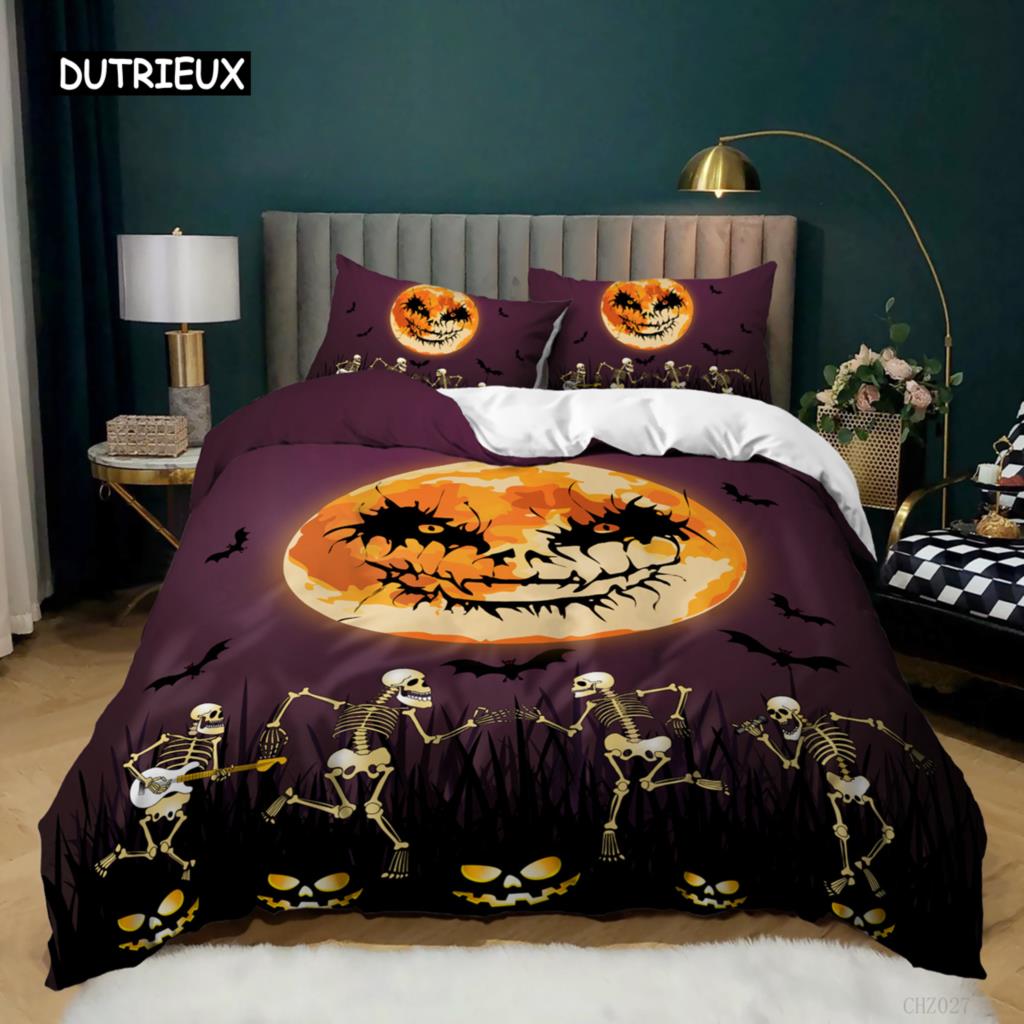 Halloween Duvet Cover Queen King Cartoon Pumpkin Comforter Cover Lantern Bedding Set MicrofiberGhost Quilt Cover for Boys Girls