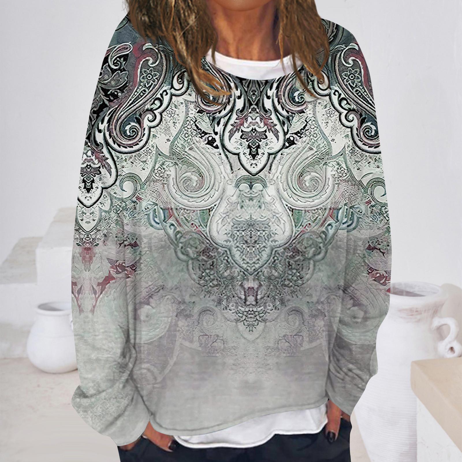 

Женская повседневная модная винтажная толстовка с длинным рукавом и круглым вырезом с принтом, многослойный пуловер, топ XXXL белый