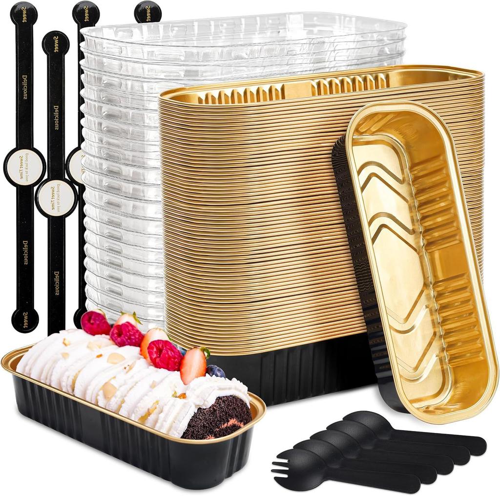 Mini Loaf Pans With Lids And Spoons, Rectangular Aluminum Foil Baking Pans