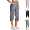 Pantaloni Casual Elastici cu Talie Înaltă 3/4 pentru Femei, Croială Relaxată, Pantaloni Capris Lărgi cu Buzunare