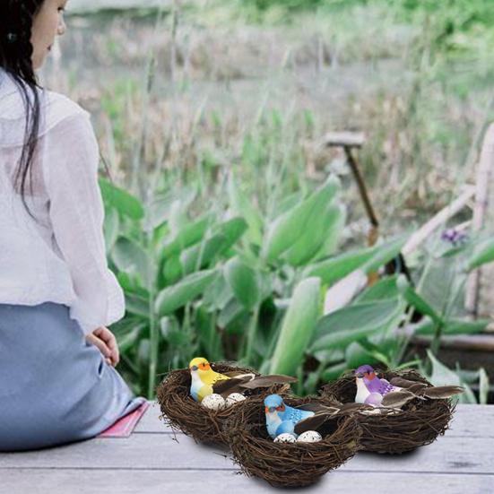 1 Set Artificial Bird Decorative Lightweight Simulation Bird Nest Set Home Decor for Courtyard Garden