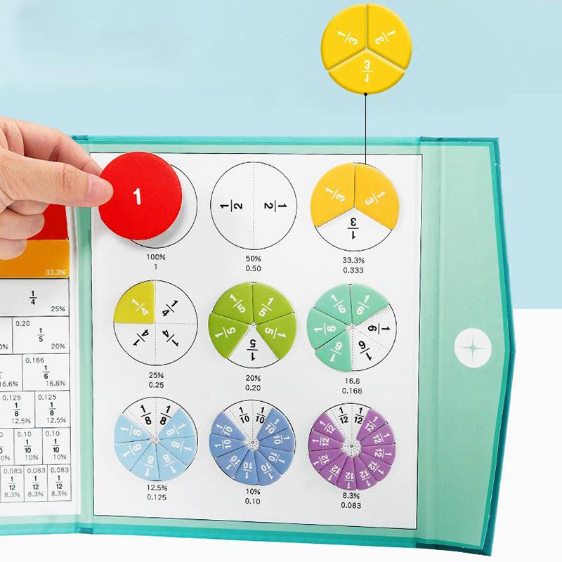 Magnetic Fraction Tiles for Kids Educational Math Resource with Demonstration Book for Homeschool Classroom