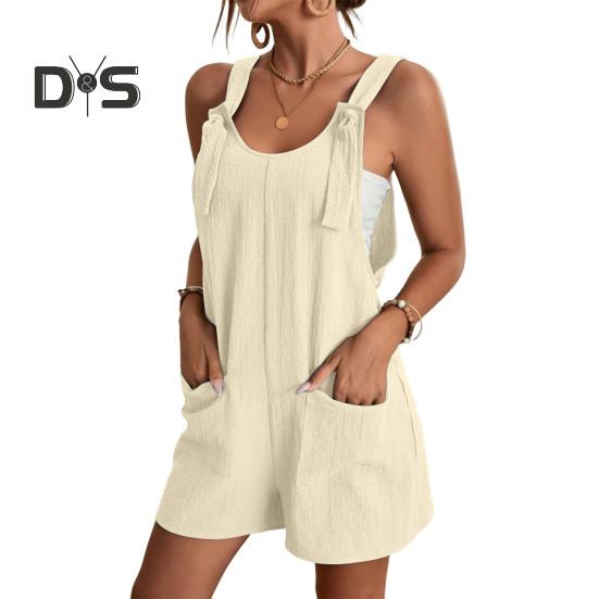 Salopette da donna senza maniche estiva casual corta salopette tuta larga in cotone con tasche abiti da spiaggia per viaggio vacanza