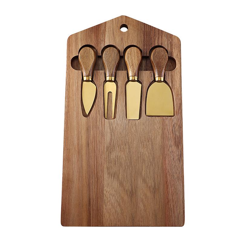 4-Piece Acacia Wood Cheese Board & Stainless Steel Knife Set