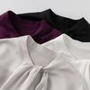 2025 Spring Women's Long Sleeve Mulberry Silk Shirt with Ribbon - Commuter Style, Slim Fit, Solid Color
