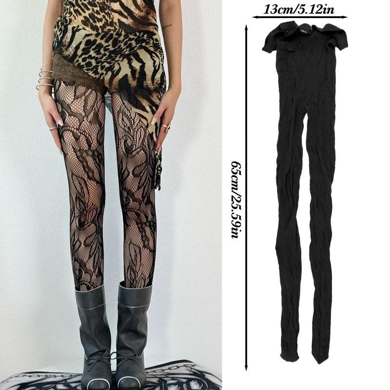 

Y2K Millennium Hot Girl Vintage Floral Lace Pantyhose Sexy Hollow Out Mesh Stockings Slim Fit Sheer Tights for Women Girls One Size чёрный