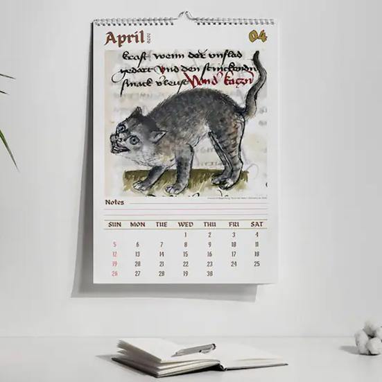 Yousheng 2026 Wandkalender 12-Monate Seltsame Katzen in Renaissance-Gemälden Kalender für Zuhause Büro Einzigartiger Historischer Katzenkunstkalender für Katzenliebhaber
