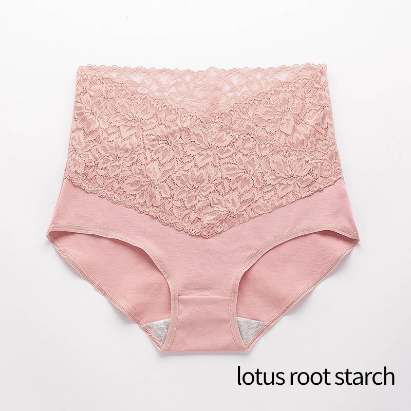 Women High-waist Lace Panties Pure Cotton Crotch Panty Briefs Front and Back Leak-proof Underwear Women‘s Underpants
