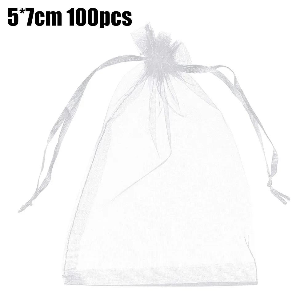 

100Pcs White Organza Bags Jewelry Drawstring Pouches Wedding Party Christmas Candy Bags Jewelry Packing 9x15cm&13x8x15cm