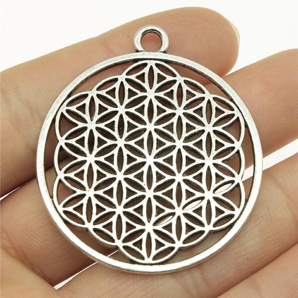 10pcs The Flower Of Life The Seed Of Life Charms Tibetan Silver Color Pendants Antique Jewelry Making DIY Handmade Craft