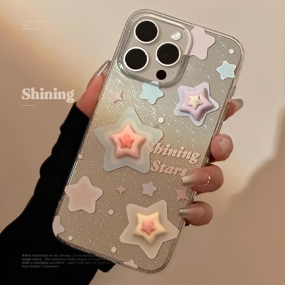 

3D Color Star Glitter Case for iPhone 11-16, Pro Max, Compatible with Generations 11, 12, 13, 14 for Girls 16 Pro Max