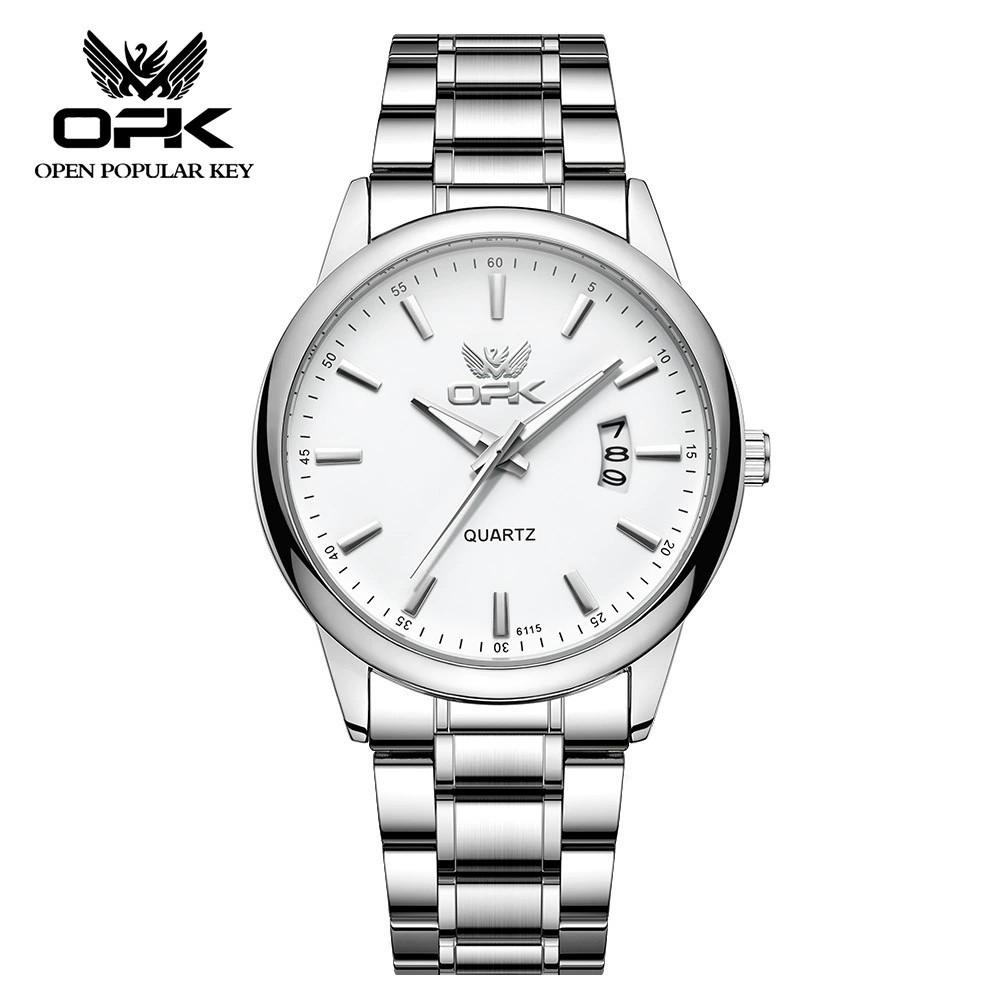 OPK 6010 Men's Quartz Watch Steel  Chain Calendar Display With Luminous Waterproof Oval Case Minimalist Watches Men