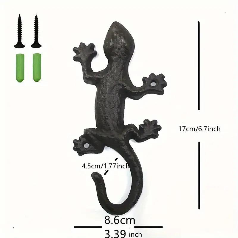 Novelty Iron Metal Gecko Hooks Coat Rack Wall Decor, Animal Lizard Garden Tool Wall Hooks Hanger for Home Garden Yard Fence, Towel Hooks, Keys Holder