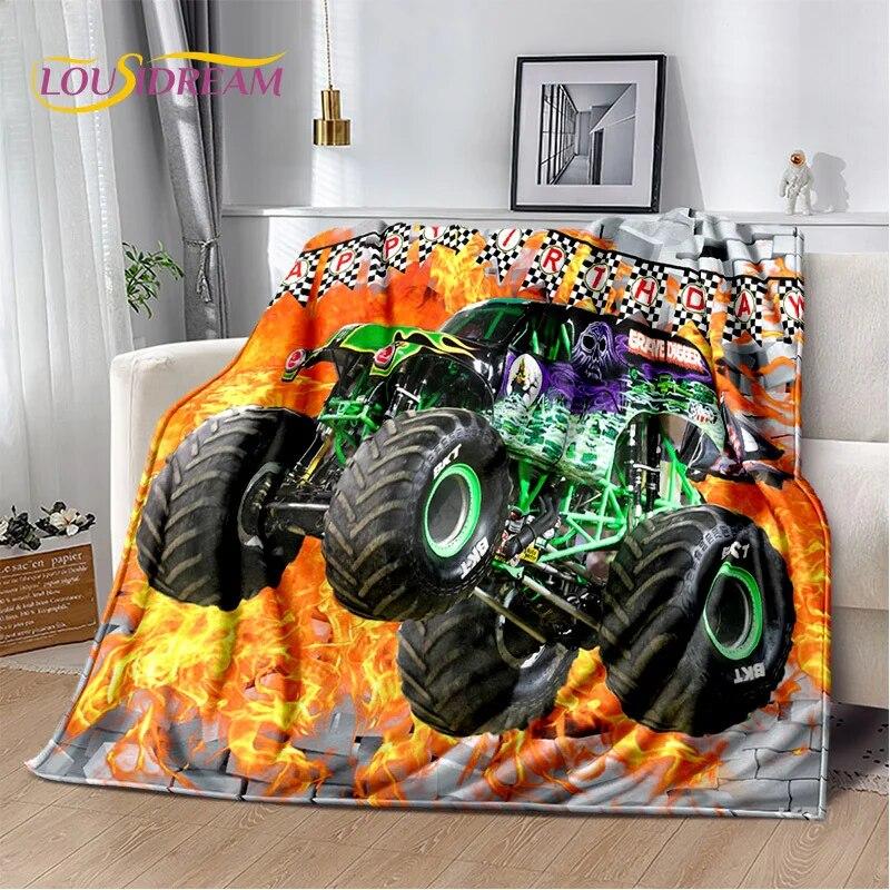 Cartoon Monster Jam 3D Monster Truck Blanket,Soft Throw Blanket for Home Bedroom Bed Sofa Picnic Travel Office Cover Blanket Kid