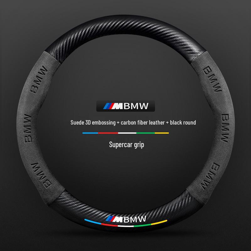 BMW iX3 Suede & Leather Steering Wheel Cover (2020-2022) - Universal, Four Seasons, Carbon Fiber Design