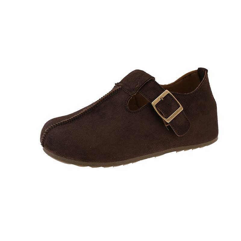 Fashion Women's Thick-soled Non-slip Solid-color Peas Clogs In Spring Autumn Korean Style Buckle Decorative Round-headed Low-top Shoes