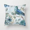 Blue flower and bird printed polyester square cushion cover for home living room sofa office decoration waist cushion pillowcase