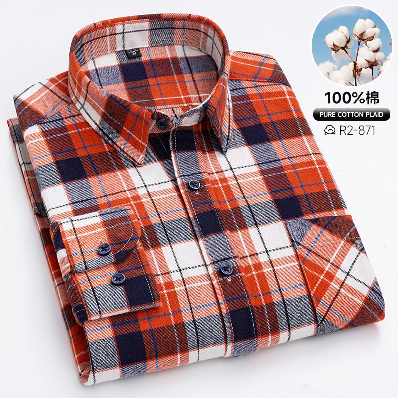 Spring, Autumn and Winter Flannel Shirt Long Sleeve Cotton Fashion Plaid Casual Soft Standard Fit Men's Shirt 5XL 6XL