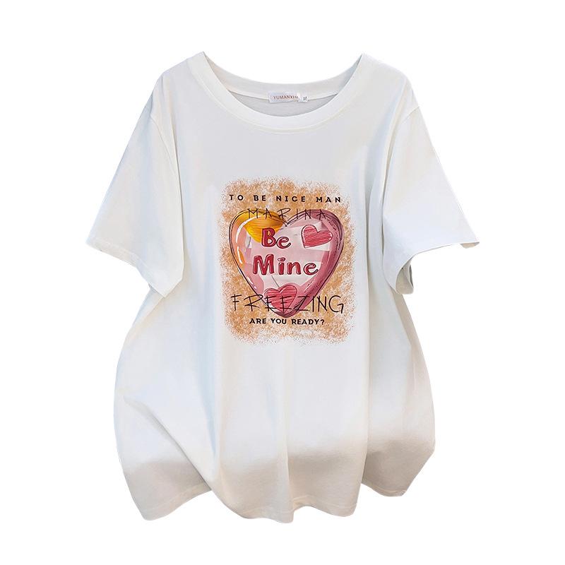 Plus Size Mid-Length Loose Fit Short Sleeve T-Shirt for Women, Slimming Design, Round Neck, Available in 200/300/350 Jin