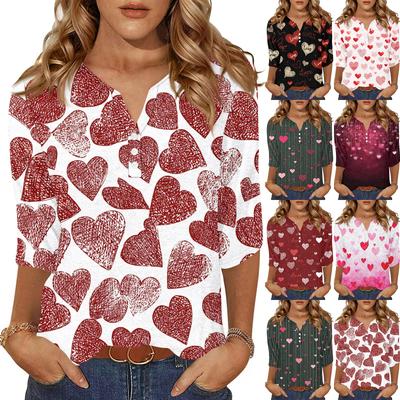Women's T Shirt Print Button 3/4 Sleeve Daily Weekend Fashion Basic V- Neck Regular Top