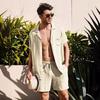 Summer Men's Cotton Linen Shirt Set Men's Casual Outdoor 2-Piece Suit and Home Clothes Pajamas Comfy Breathable Beach Short Sleeve Sets