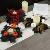 Halloween Table Centerpiece Decor - Artificial Maple Leaf Wreath With Pumpkin Berries Candlestick Design Festive Dining