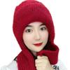 Knitted Beanie Hat Scarf Windproof Neck Warmer Winter Integrated Cap Scarf  Women
