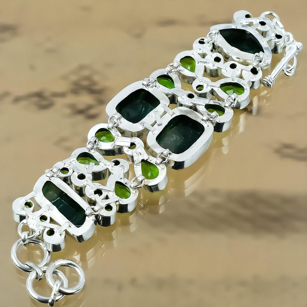 Gift For Her 925 Silver Natural Green Aventurine Chain Adjustable Bracelet