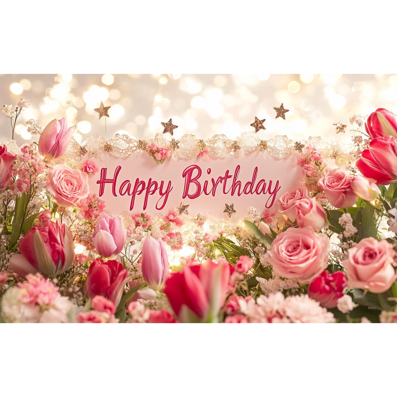 

Баннер «С днем рождения» для женщин, декор на день рождения, розовые розы, тюльпаны, тематические флажки, украшения на годовщину 180x110cm