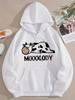 Cow Letter Print Drawstring Hoodie Casual Long Sleeve Kangaroo Pocket Hoodie Sweatshirt Women's Clothing Playful Design Trendy