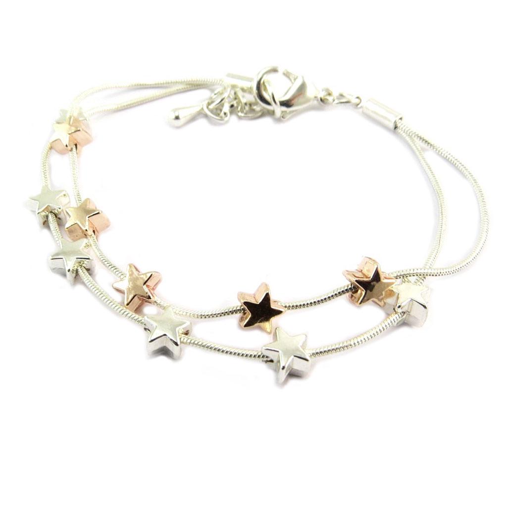 Les Trésors De Lily [P8459] - Designer Bracelet 'Une Etoile Est Née' Rose Gold Silver - 2 Rows - 6x6 Mm
