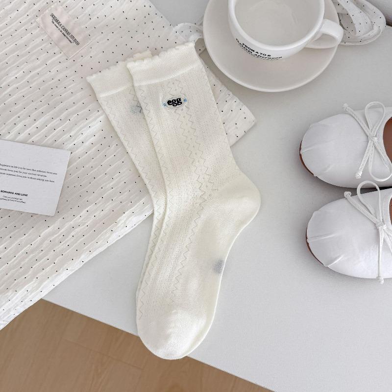 Spring and Summer Embroidered Socks for Children - Simple Summer Mesh Breathable Solid Color Layered Socks
