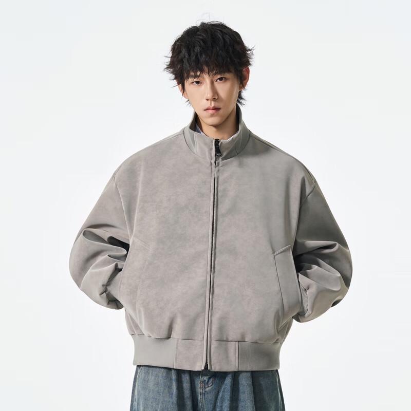 Fengxun Men's Velvet-Feel Stand Collar Bomber Jacket FXJS5601