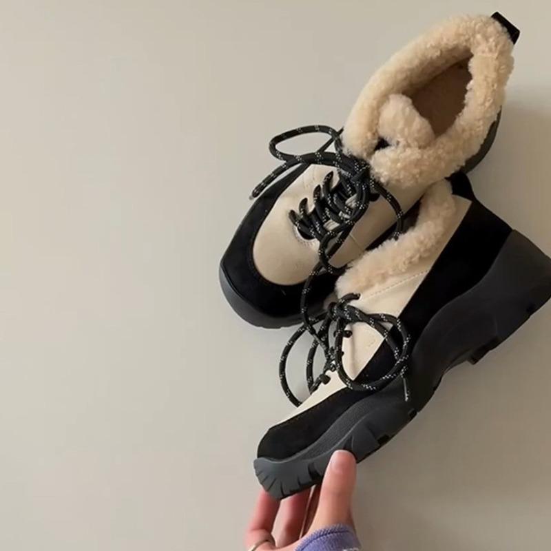 Women's Fur One Thick Bottom Heightening a Footstool Winter Lightweight Padded Warm Snow Boots Non-slip Wear Casual Sneakers