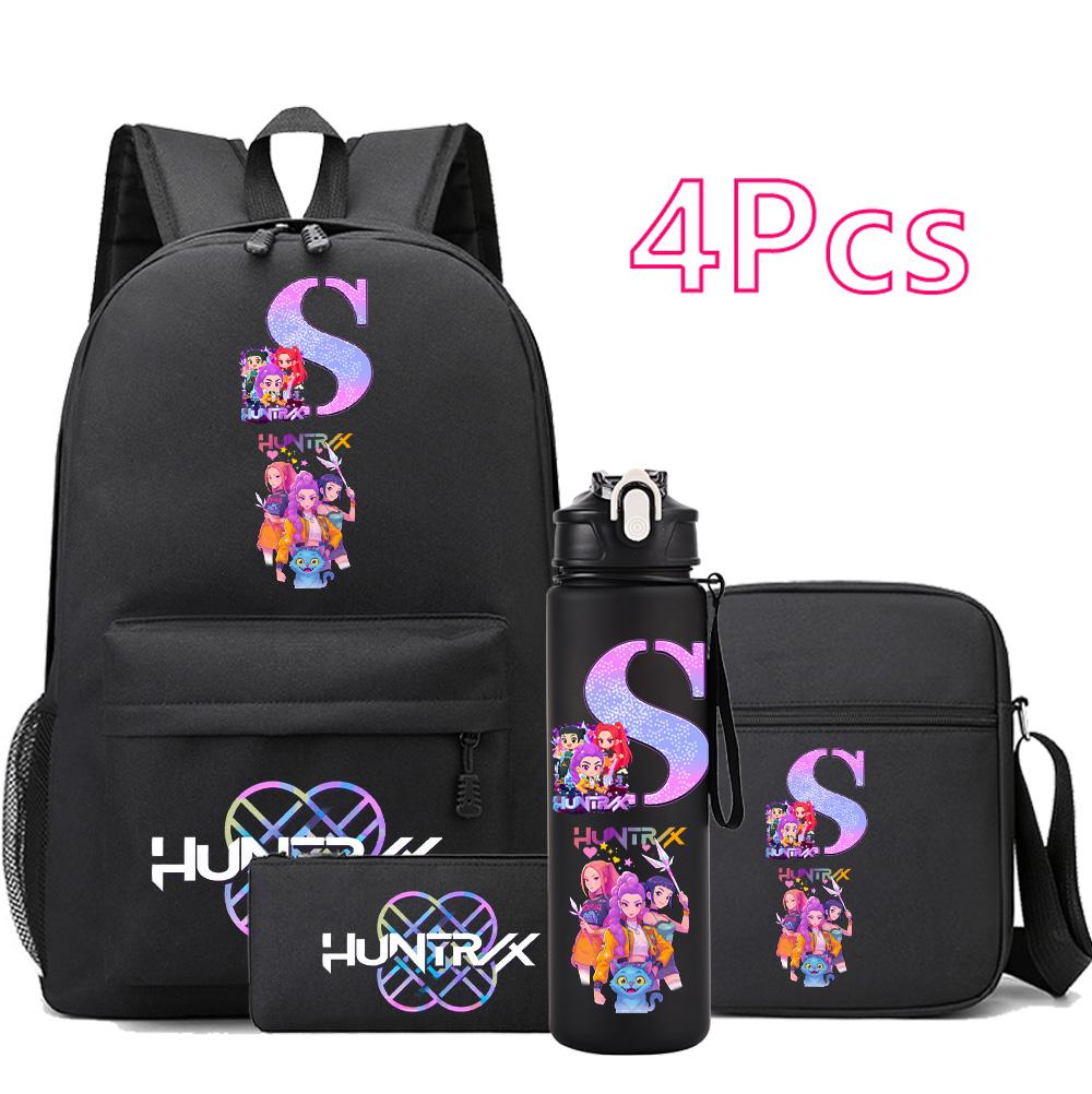 4Pcs/set Cartoon Backpack Large Capacity Bookbag Shoulder Bag Case bag with 750ml Water Bottler Boy Girl School Bag Kid Gift