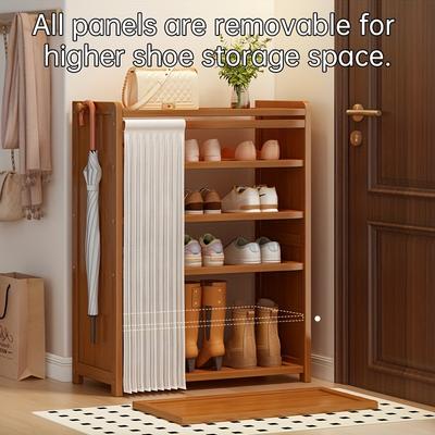 1pc Meuble à chaussures + Ensemble combiné rideau, Meuble à chaussures, Étagère de rangement polyvalente pour chaussures, Matériau bambou solide et durable
